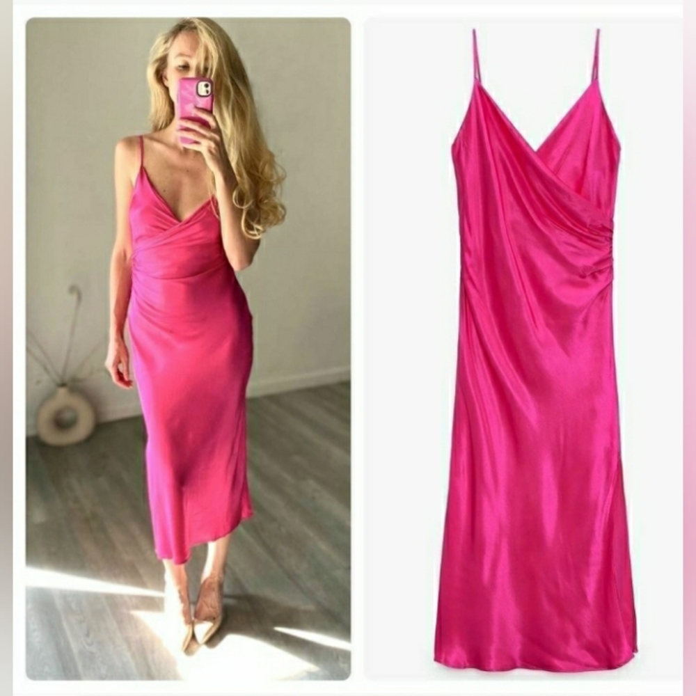NWT Zara Draped Camisole Midi slip in Dress